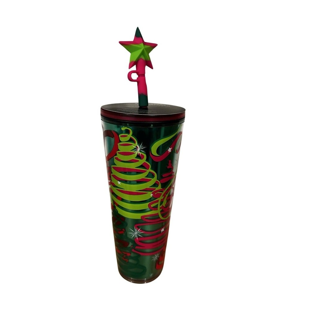 Starbucks Christmas Holiday 2023 Star Straw Topper Ribbon Trees Cold Tumbler Cup